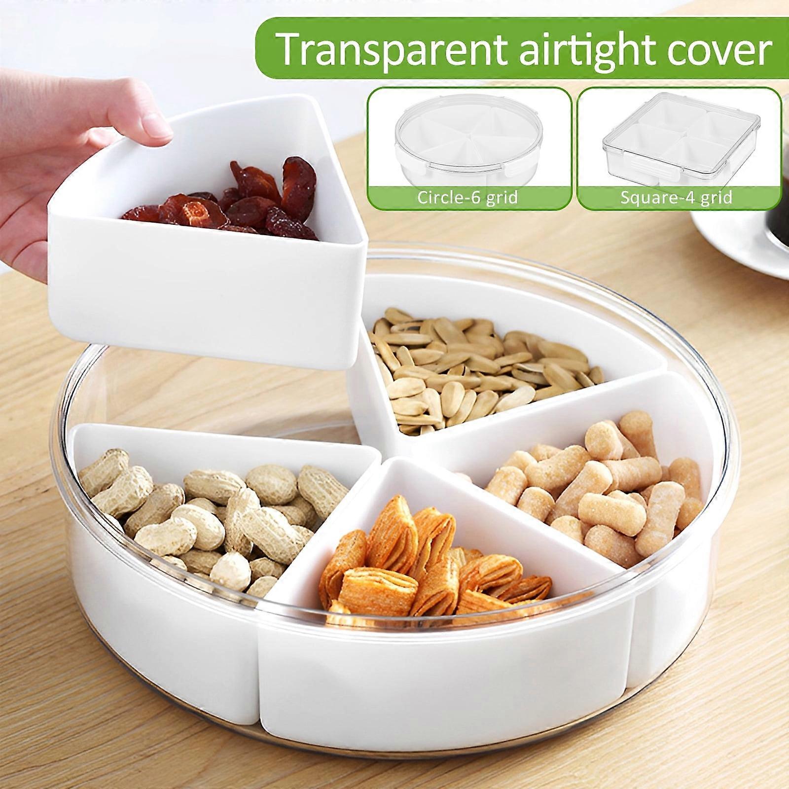 Divided Serving Tray with Airtight Lid, Food Storage Container with Removable Compartments, Snack Tray for Veggie Fruit Nuts Candy compatible with