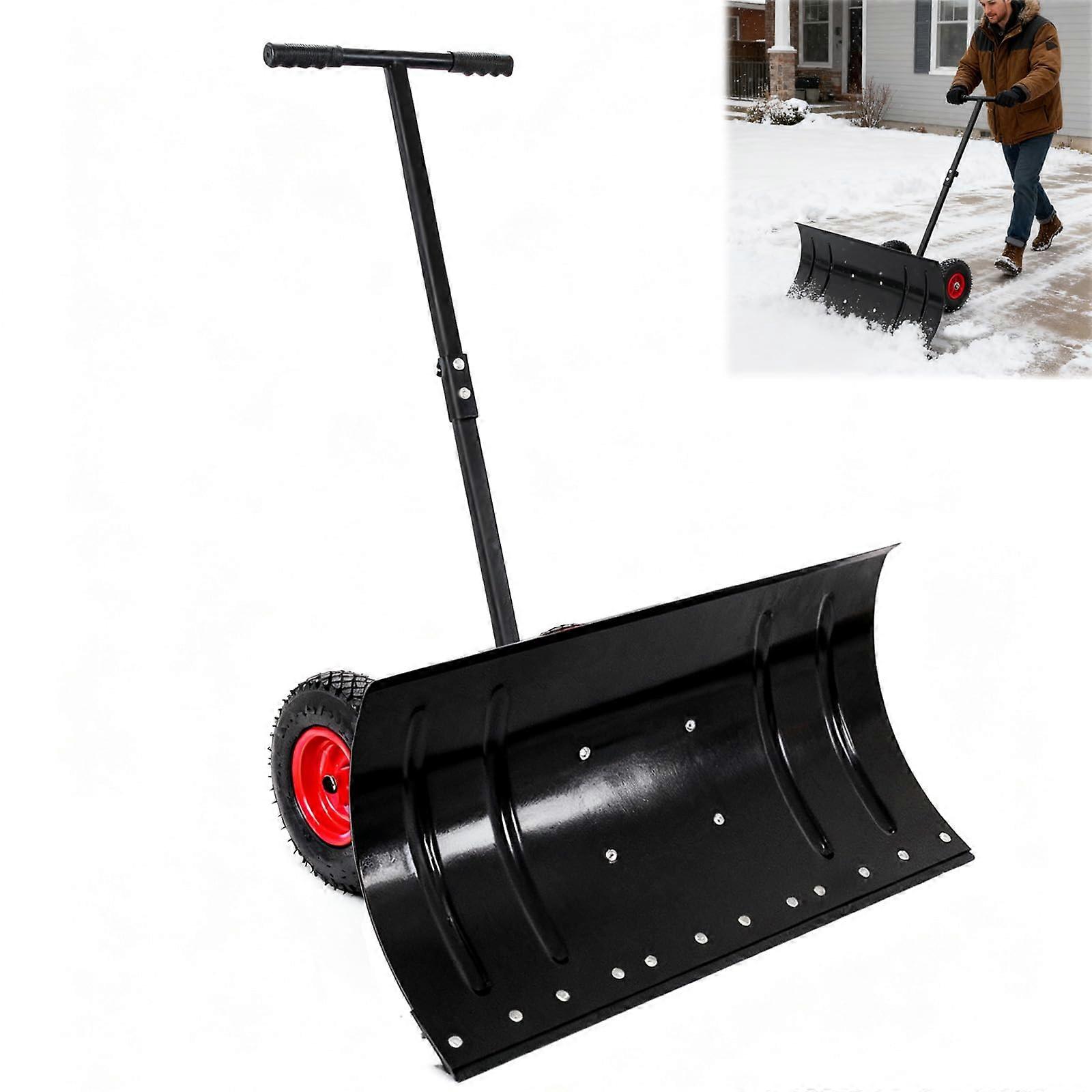 Snow Shovel with Wheels, HeavyDuty 2Wheel Adjustable Snow Pusher for Driveway and Sidewalks