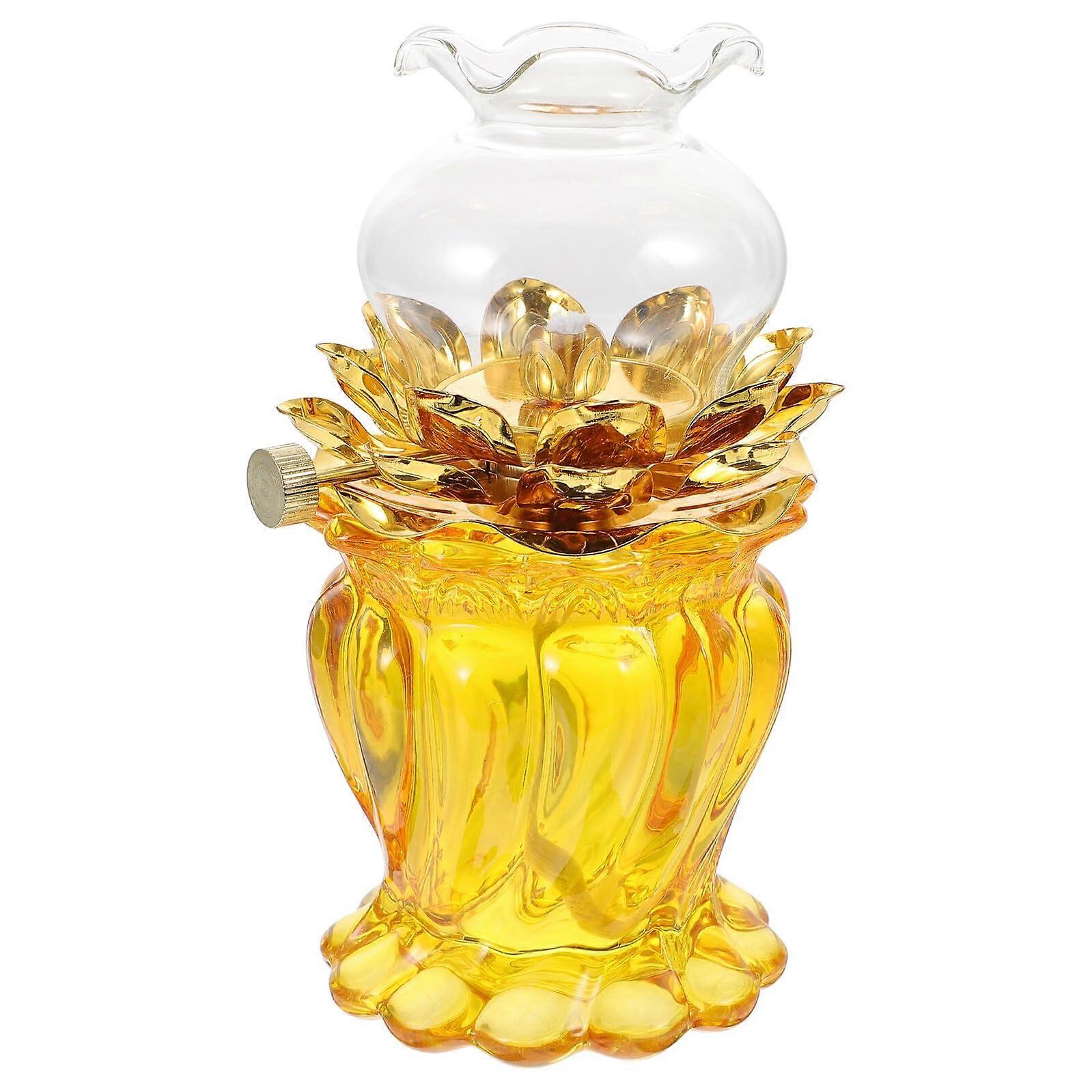 Vintage Glass Kerosene Lamp with Elegant Lotus Burner for Indoor Ambient Lighting and Decor