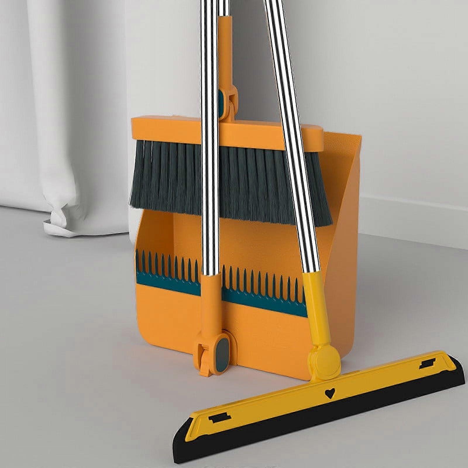 Ycandiee Broom & Dustpan Combo Set, Long Handle Lightweight 180° Rotating Brush with Upright Standing Dustpan for Home