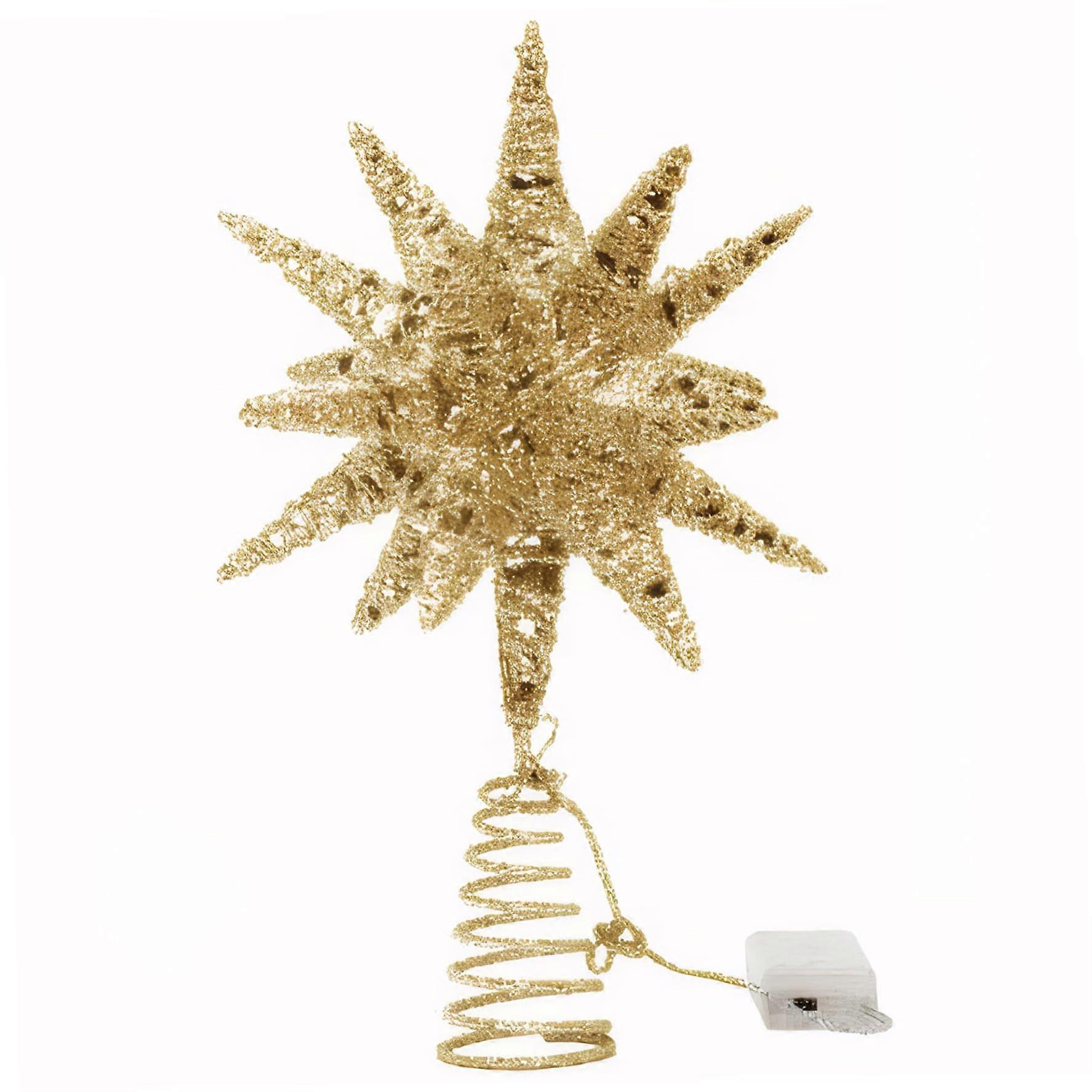 Christmas Tree Topper 12x8 Inch LED Light Star with Glittering Sequins and Sturdy Spiral Base for Holiday Home Decor
