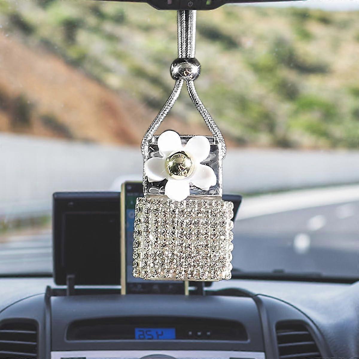Car Hanging Perfume with Elegant Aromatherapy Pendant, Rear View Mirror Fragrance Diffuser Bottle Silver