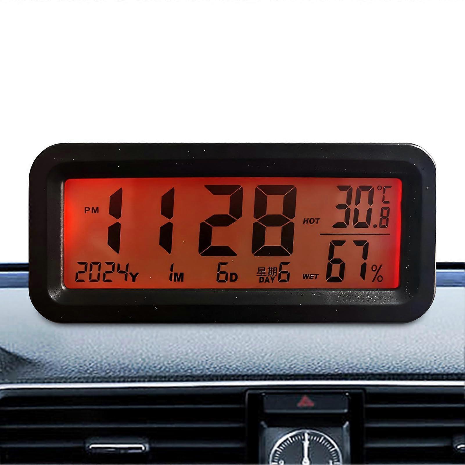 Solar Powered and USB Digital Car Dashboard Clock with Temperature and Humidity Display