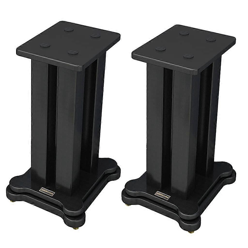 Adjustable Floorstanding Speaker Stand with Vibration Support and Wooden Metal Design, Black