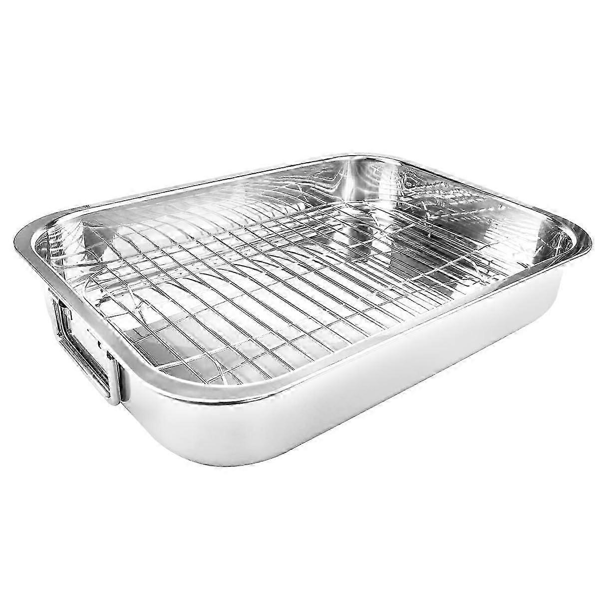 Stainless Steel Roasting Pan With Rack Rectangular Bakeware Quarter Sheet 36x26x6CM