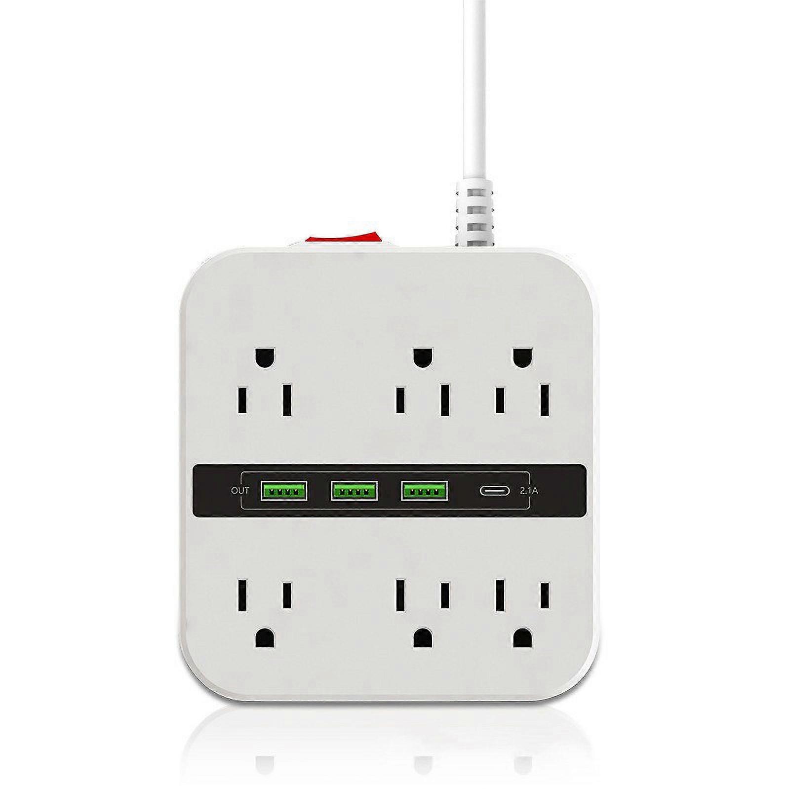 VALSEEL US 3 Plug Power Extension 2m Cable With 3 USB and Type-c and Six Ports Wired Socket / Surge Protection With ON/OFF Botton Electronics