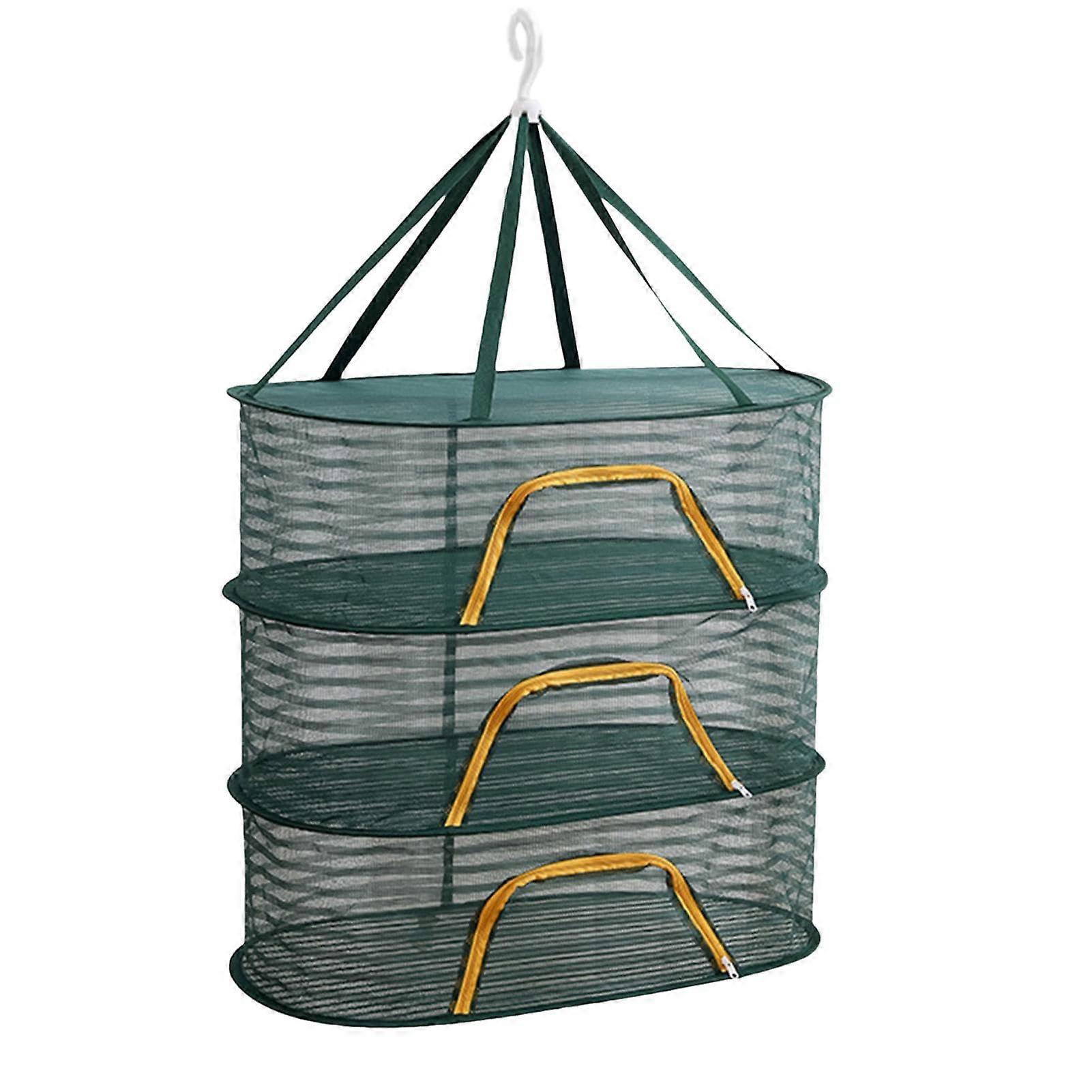 3Tier Foldable Mesh Herb Drying Rack with Zipper for Balcony and Outdoor Use