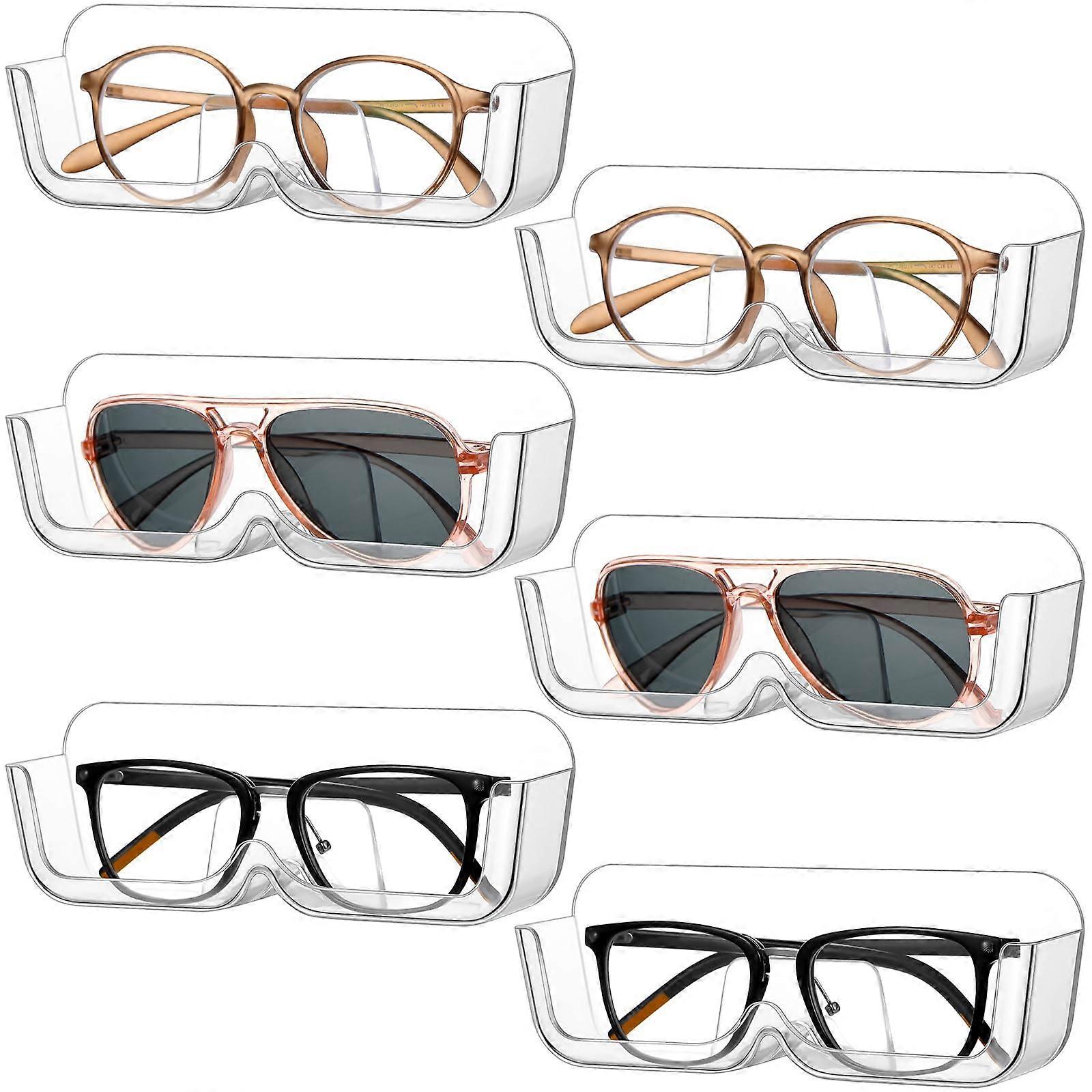 6 Pack Wall Mounted Sunglasses Organizer and Eyeglasses Holder Plastic Storage Rack Clear