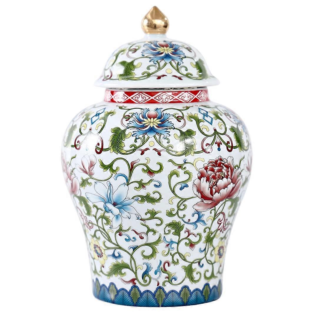 Ceramic Ginger Jar with Lid, Chinoiserie Porcelain Temple Jar for Elegant Home and Table Décor