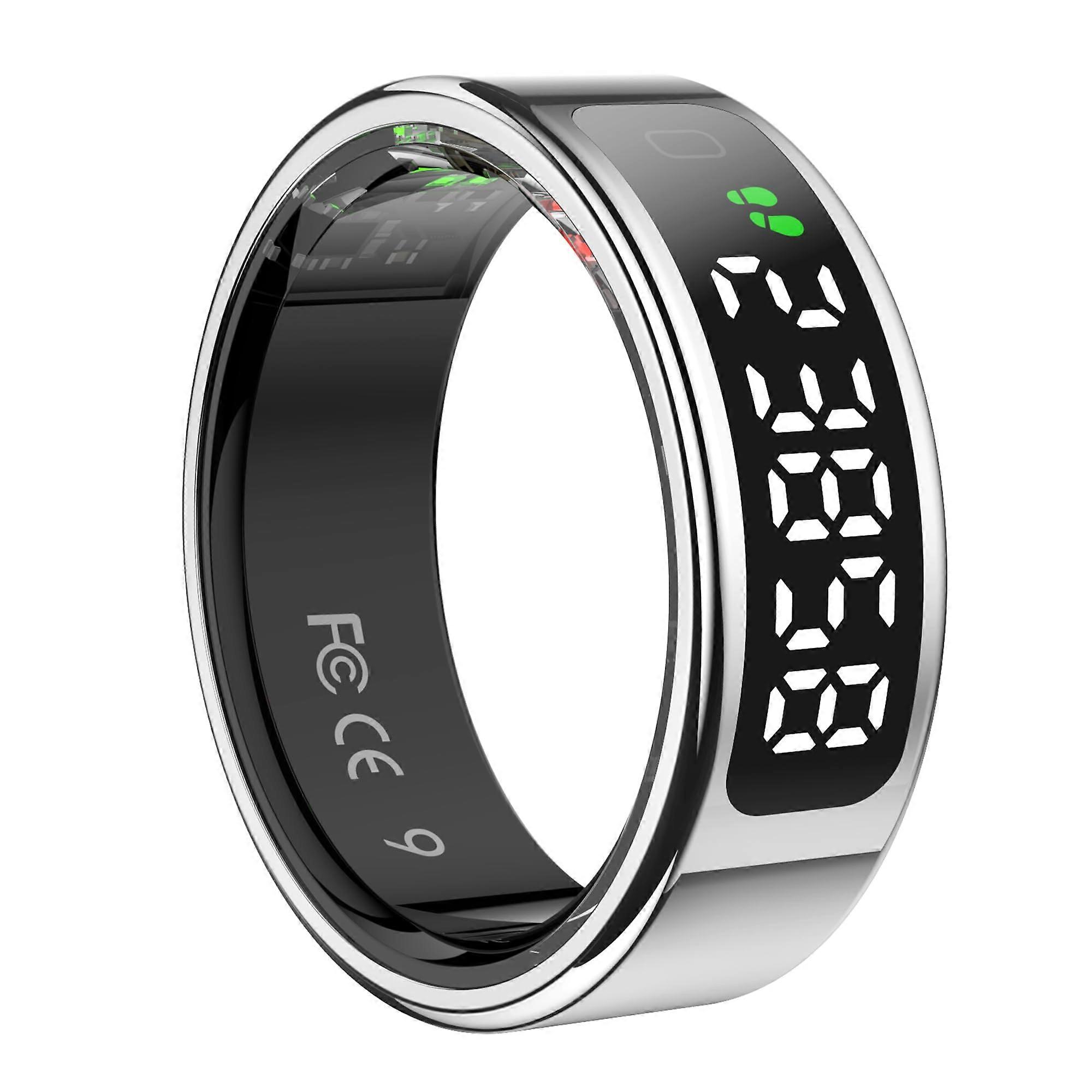 Smart Ring Titanium Silver Health Tracking with Touch Screen Bluetooth 5ATM Water Resistant Size 11