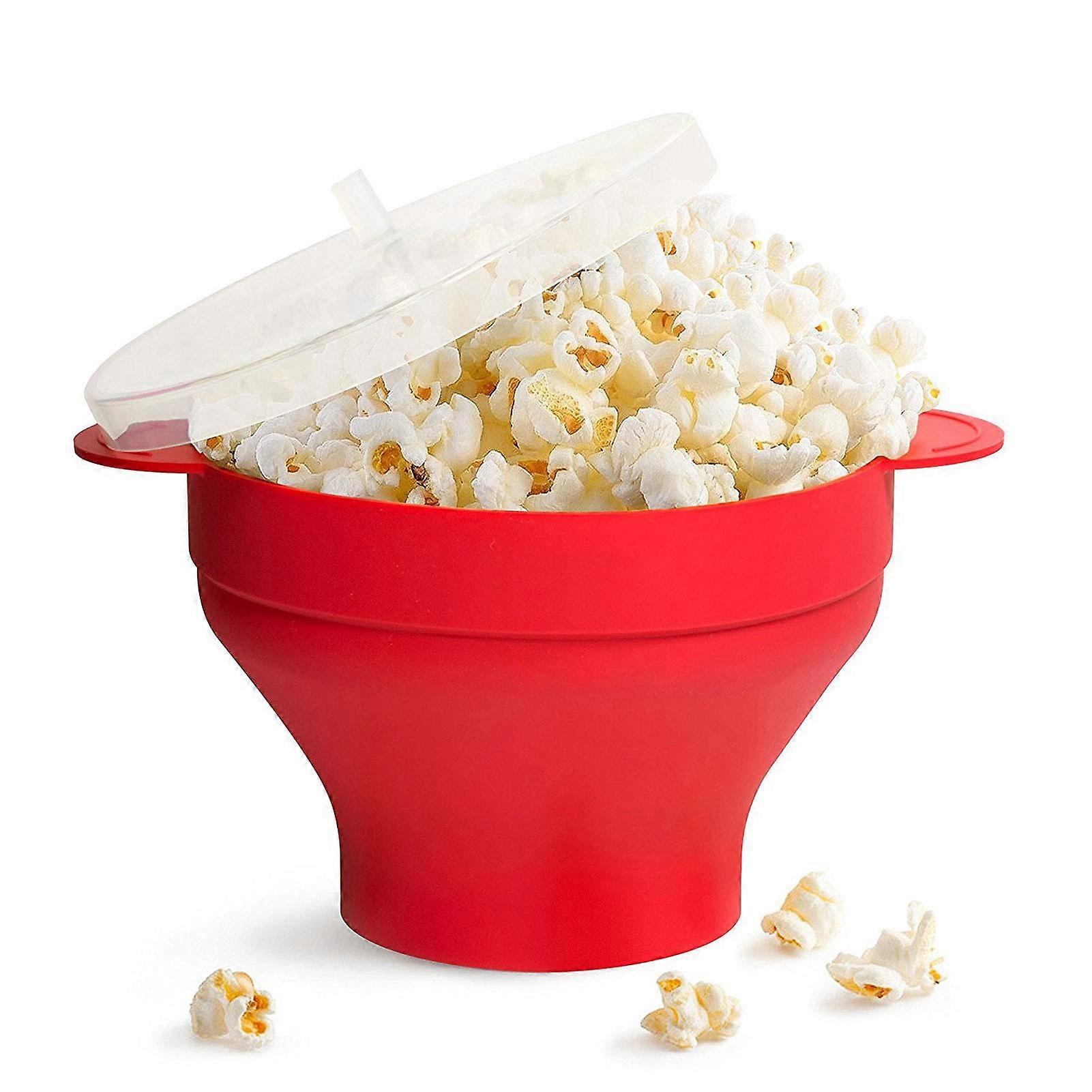 Microwave Popcorn Maker Silicone Bowl with Lid and Handle, Foldable Dishwasher Safe Red