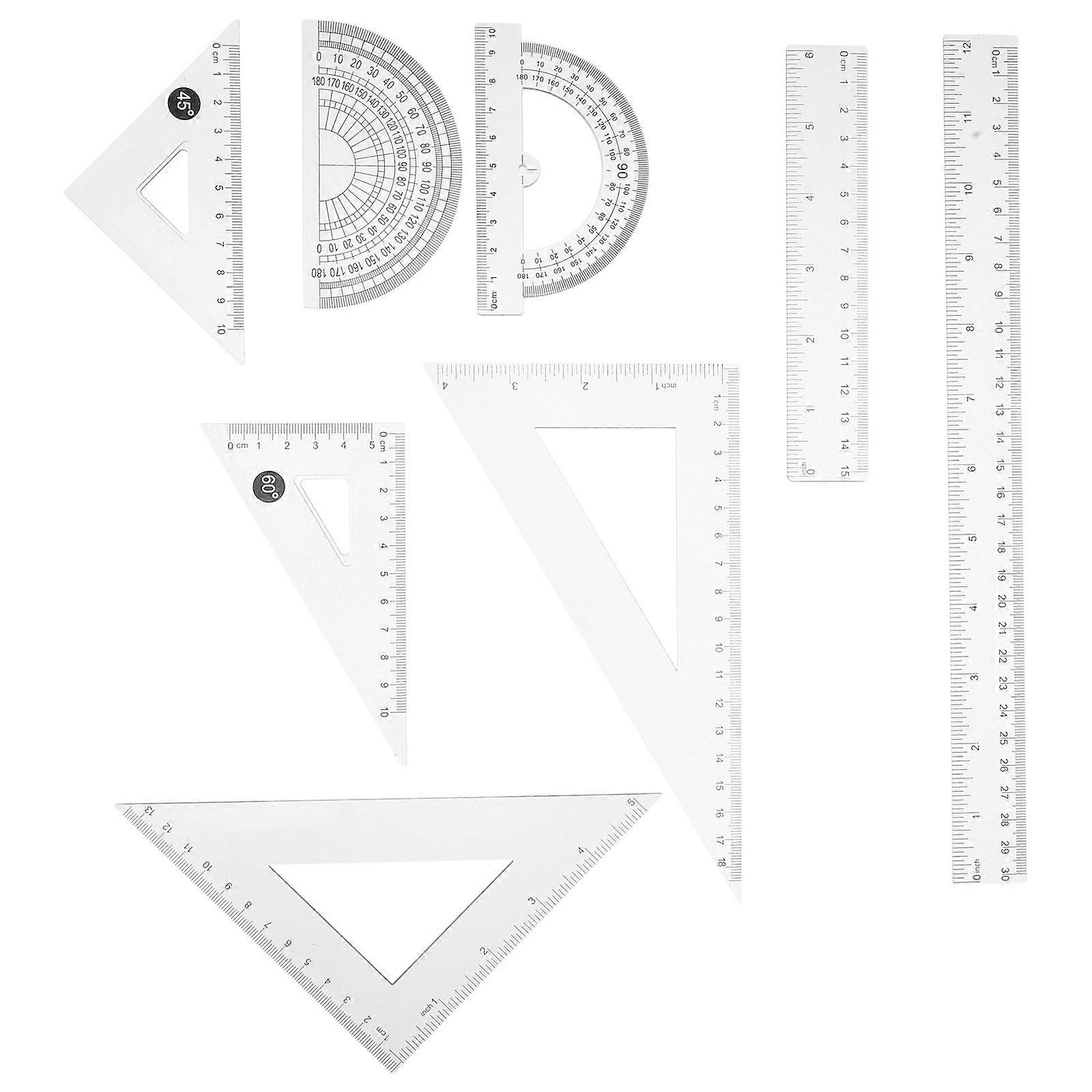 Transparent Plastic Math Ruler Set for Drawing 8Pcs Geometry Tools
