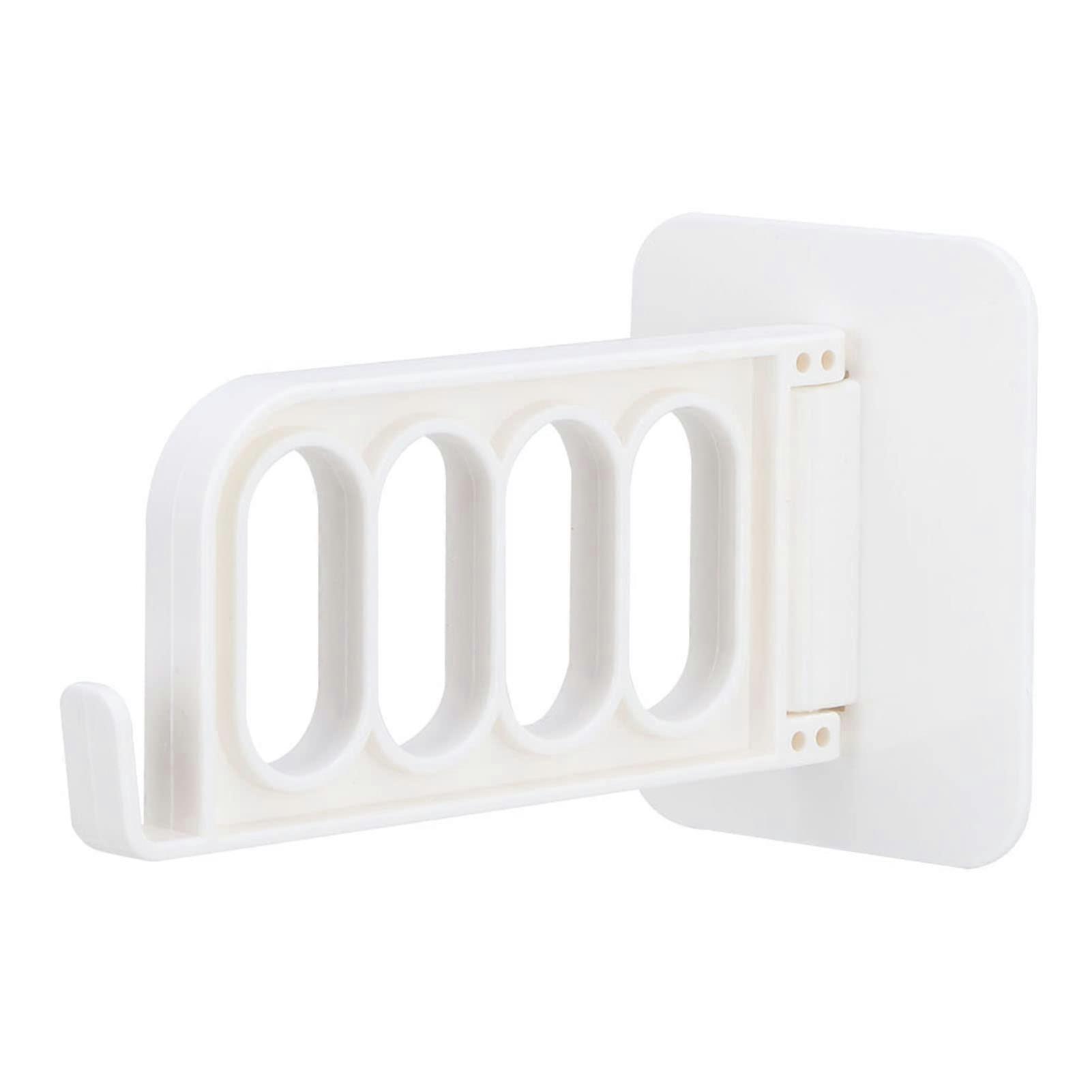 Wall Mounted Clothes Rack with Rotating Foldable Hooks, Adhesive Space Saving Hanger, Beige