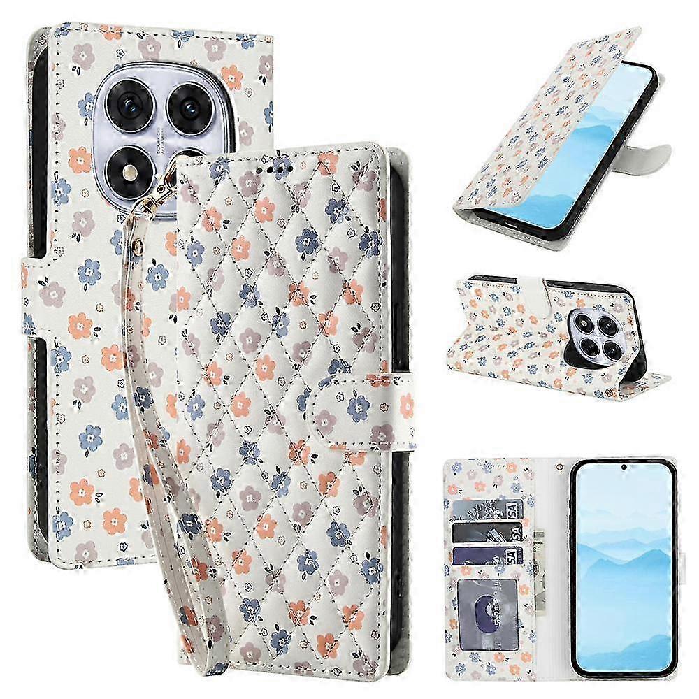 25-26 Flower Pattern Buckle Leather Phone Case with Lanyard