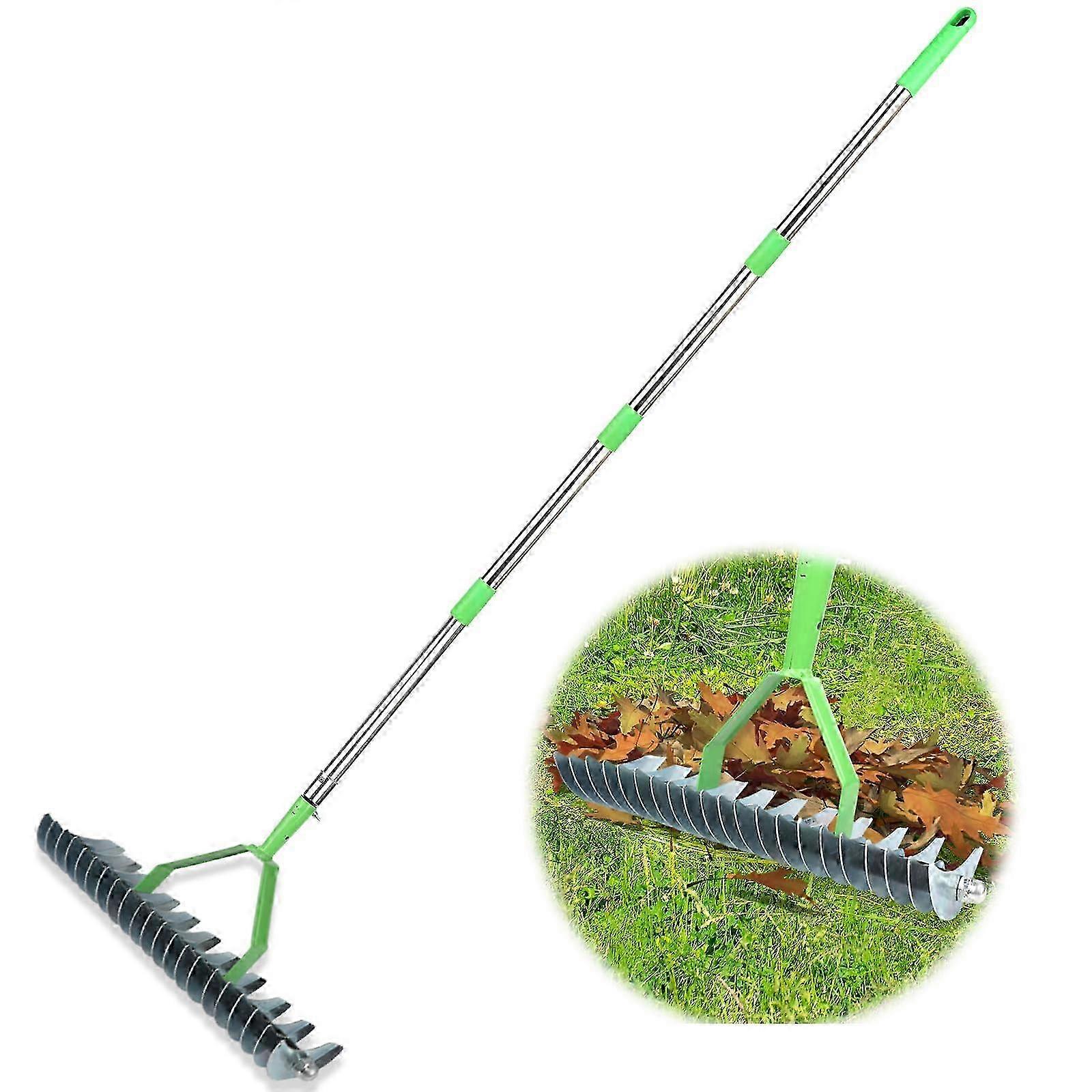 2026 Thatch Rake, 12.4 Inch Wide Dethatching Rake with Double Sided Steel Teeth, Garden Rake