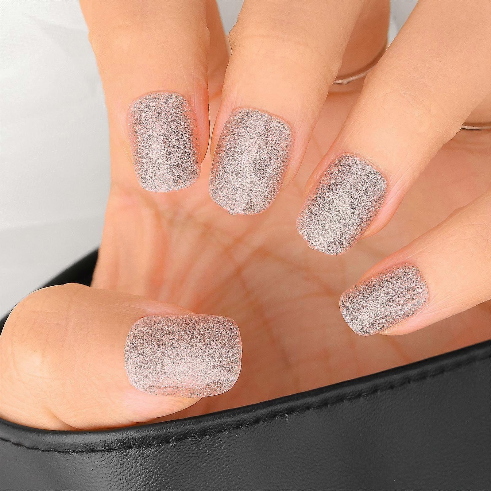 Short Square Press On Nails Cat Eye Rainbow Design Glossy Full Cover False Nails 24PCS