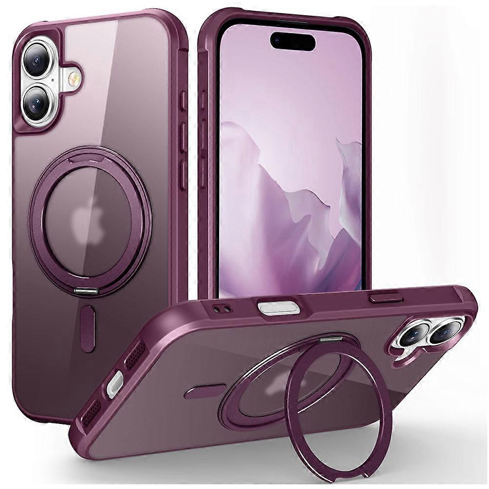 For iPhone 16 Case Compatible with MagSafe Rotatable Ring Kickstand TPU+PC Phone Cover