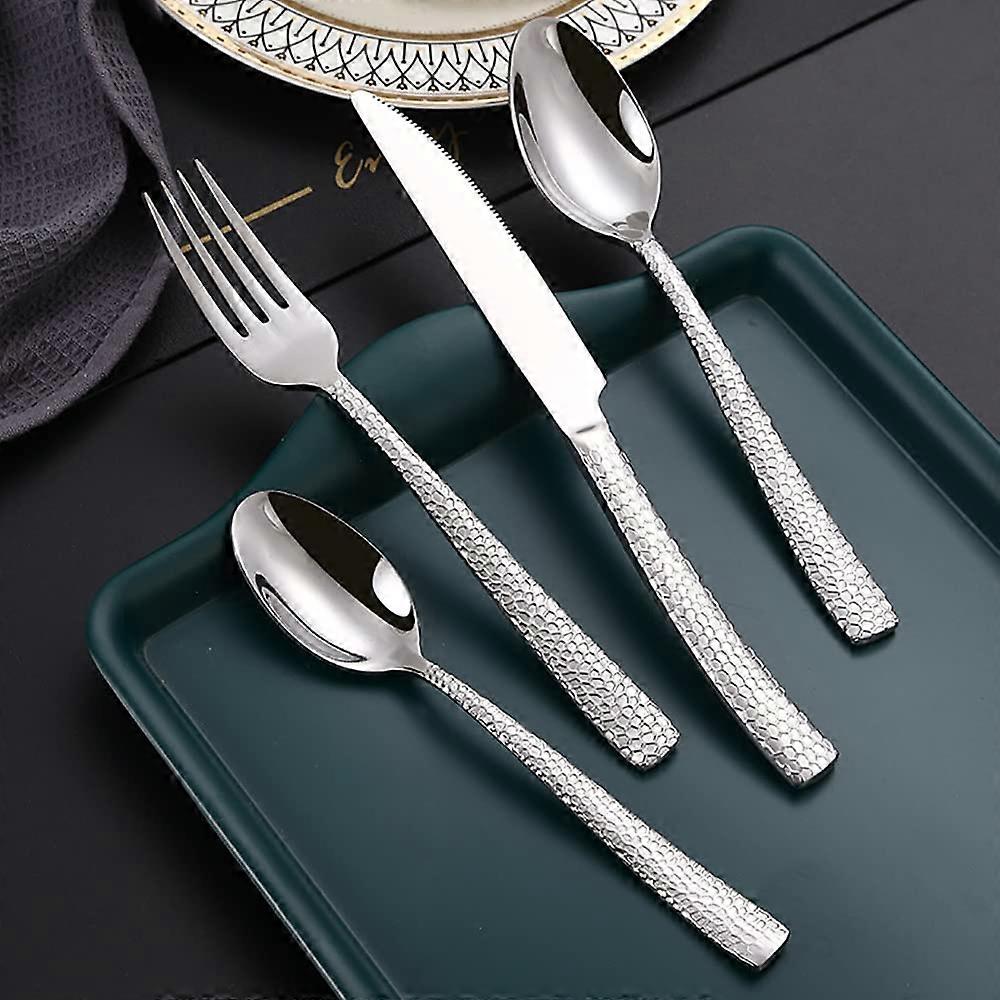 32 Piece Stainless Steel Silverware Set for 8 with Hammered Handle, Durable 18/10 Flatware
