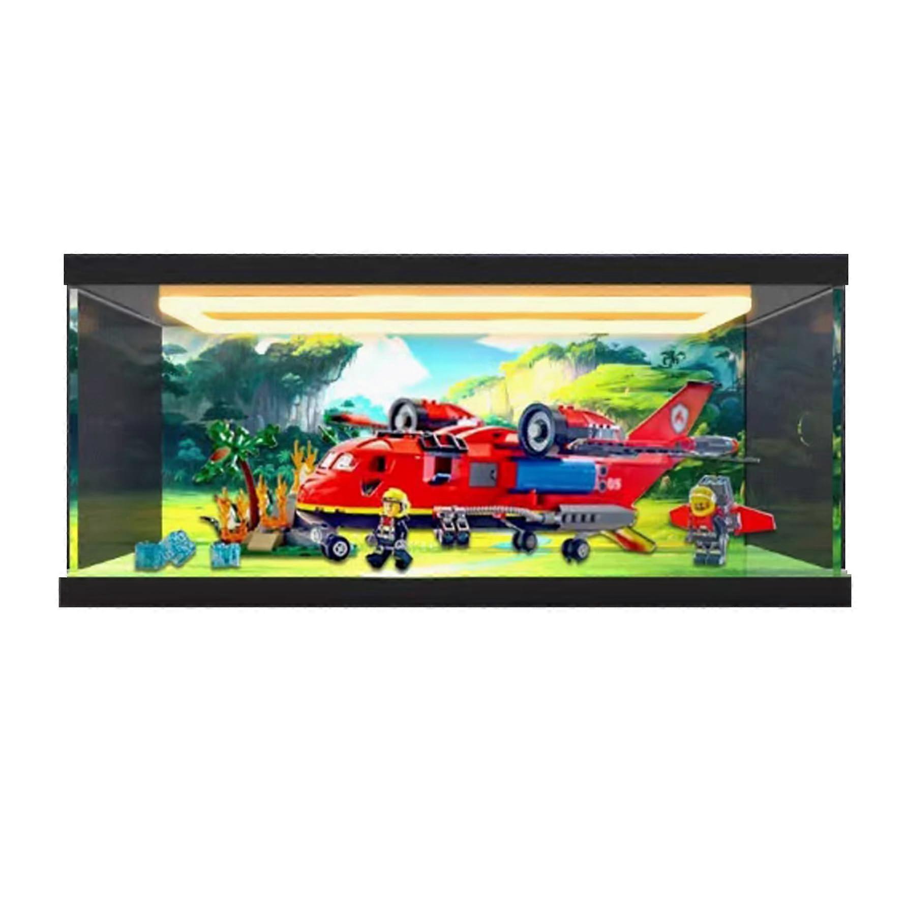 Acrylic Display Case for  60413 Firefighting Aircraft with LED Light, Clear Dustproof UV Resistant Box