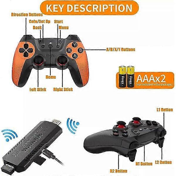 4K Game Stick with Search and Save Function 2.4G Wireless Controllers 2 TV Home Game Console