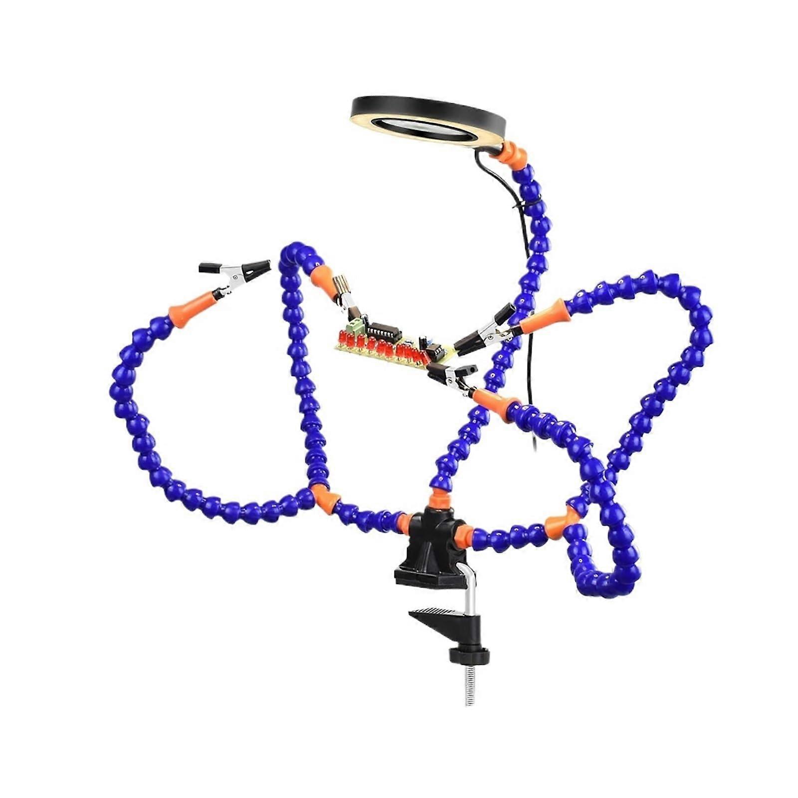 Helping Hands Soldering Tool with 3X Magnifier LED Light 5 Arms for PCB  and Welding