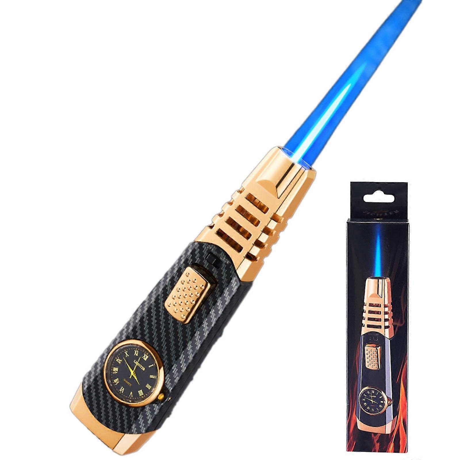 Butane Torch Lighter with Adjustable Flame Control, Windproof Long Handle Refillable for Cooking, Camping, BBQ Black Ice