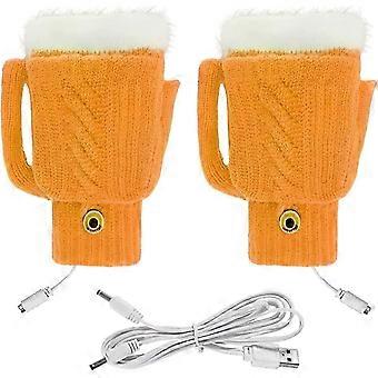 USB Heated Gloves Women Yellow Full Fingerless Hand Warmers