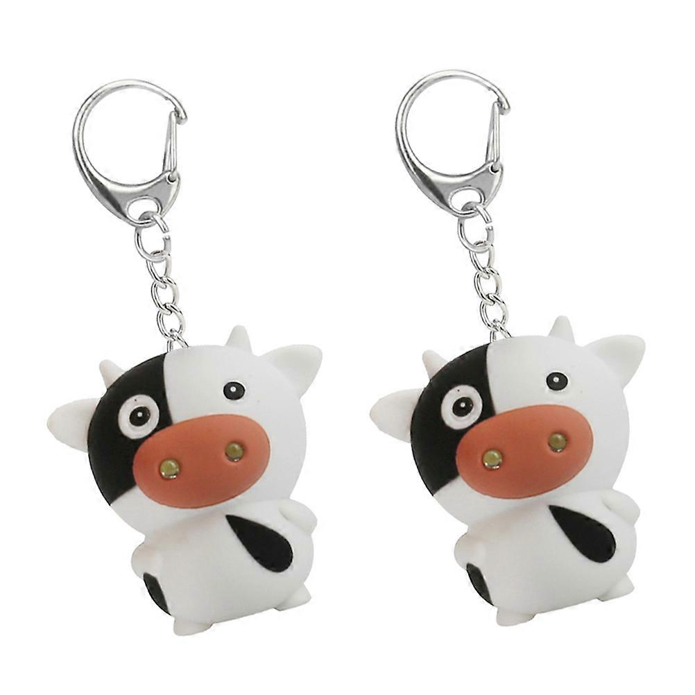Cow Keychains LED Luminous Key Holder with Sound Function 2Pcs for Hanging Keys