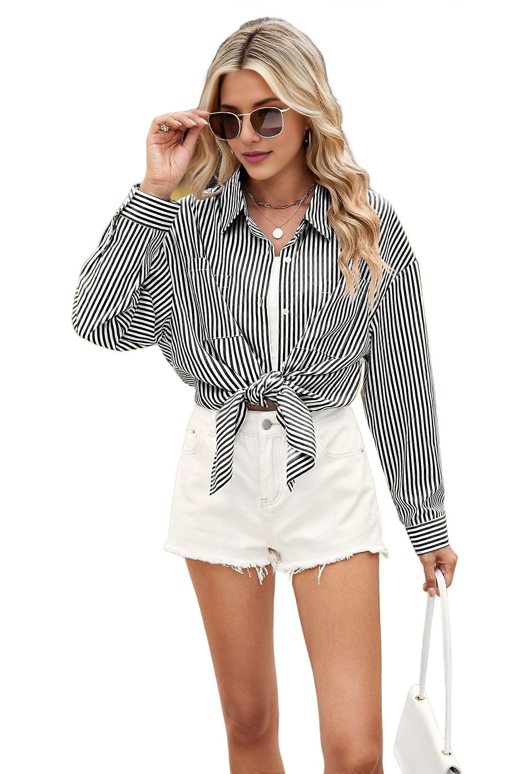 Camicie Button Down A Righe Donna Bianco e Nero M