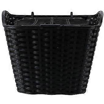 1pc bicicleta elétrica cesta de plástico imitado rattan cesta tecida com tampa cesta do carro (preto)