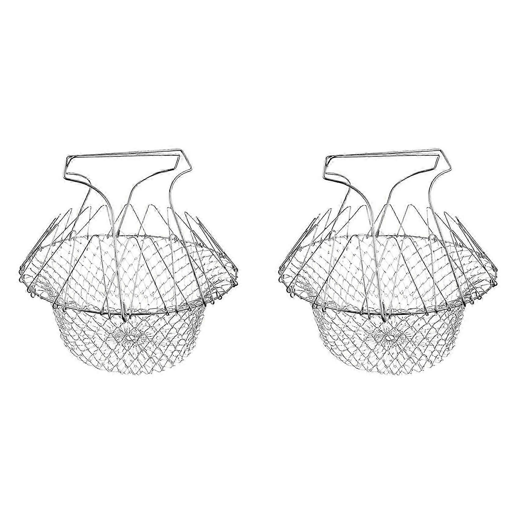 2X Kitchen Multi-Function Poaching Boiling Deep Frying Basket, Household Folding Draining Basket