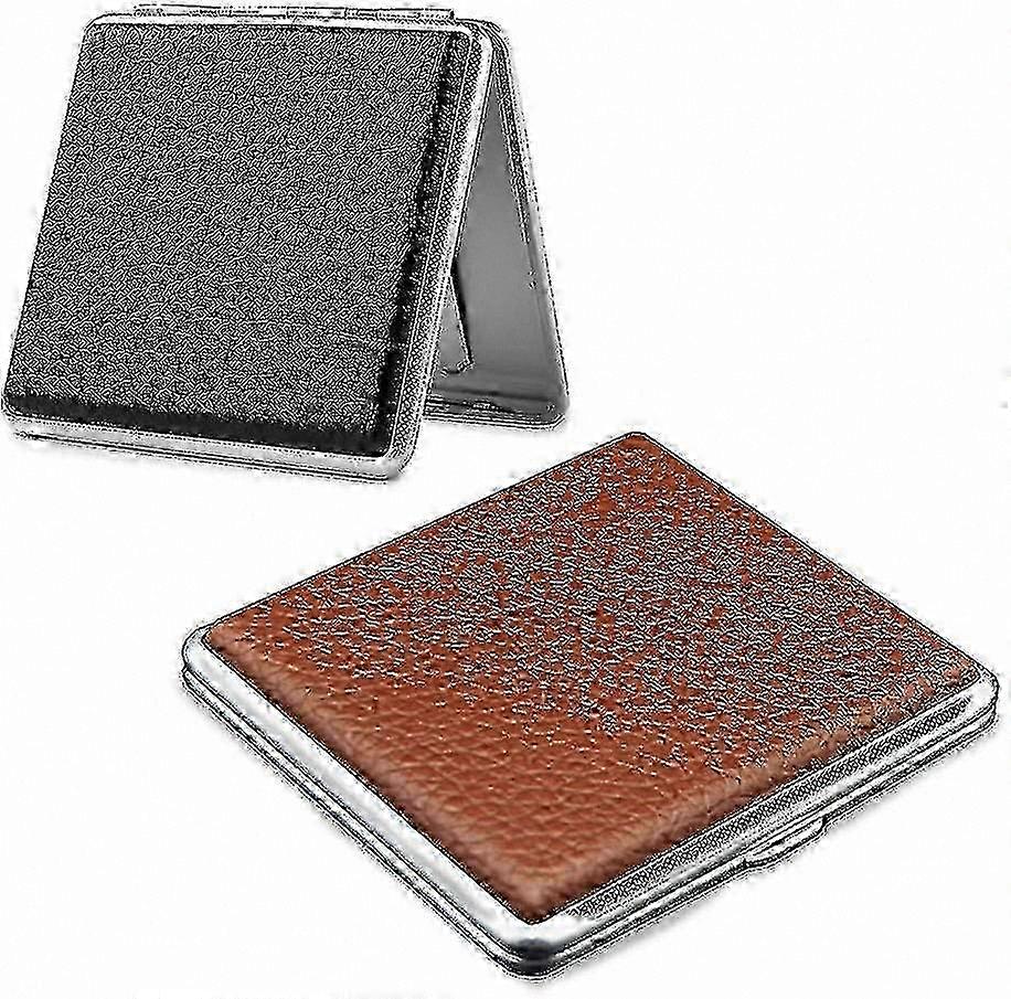 Metal tasarımlı ince deri sigara kutusu, 2'li paket (siyah ve kahverengi), sigaralarınızı güvenli bir şekilde saklar.