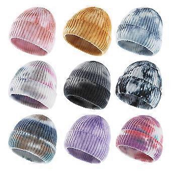 Autumn And Winter New Men And Women Warm Wool Cap Tie-dye Round Top Flap Knitting Cap