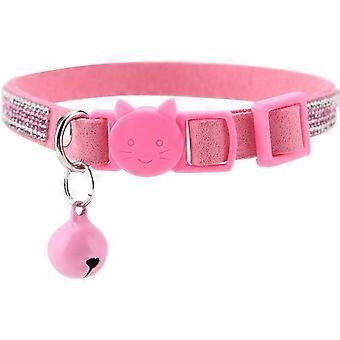 Cat Collar, Kitten Collar Anti Choke Cat Collar Cute Cartoon Colorful Bling Leather Dog Cat Collar Reflective Buckle Quick Collar(Pink XS)