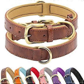 Collier rembourré en cuir pour chien, collier souple, respirant, réglable et imperméable en cuir avec boucle métallique durable pour chiens de petite, moyenne et grande taille (grand,
