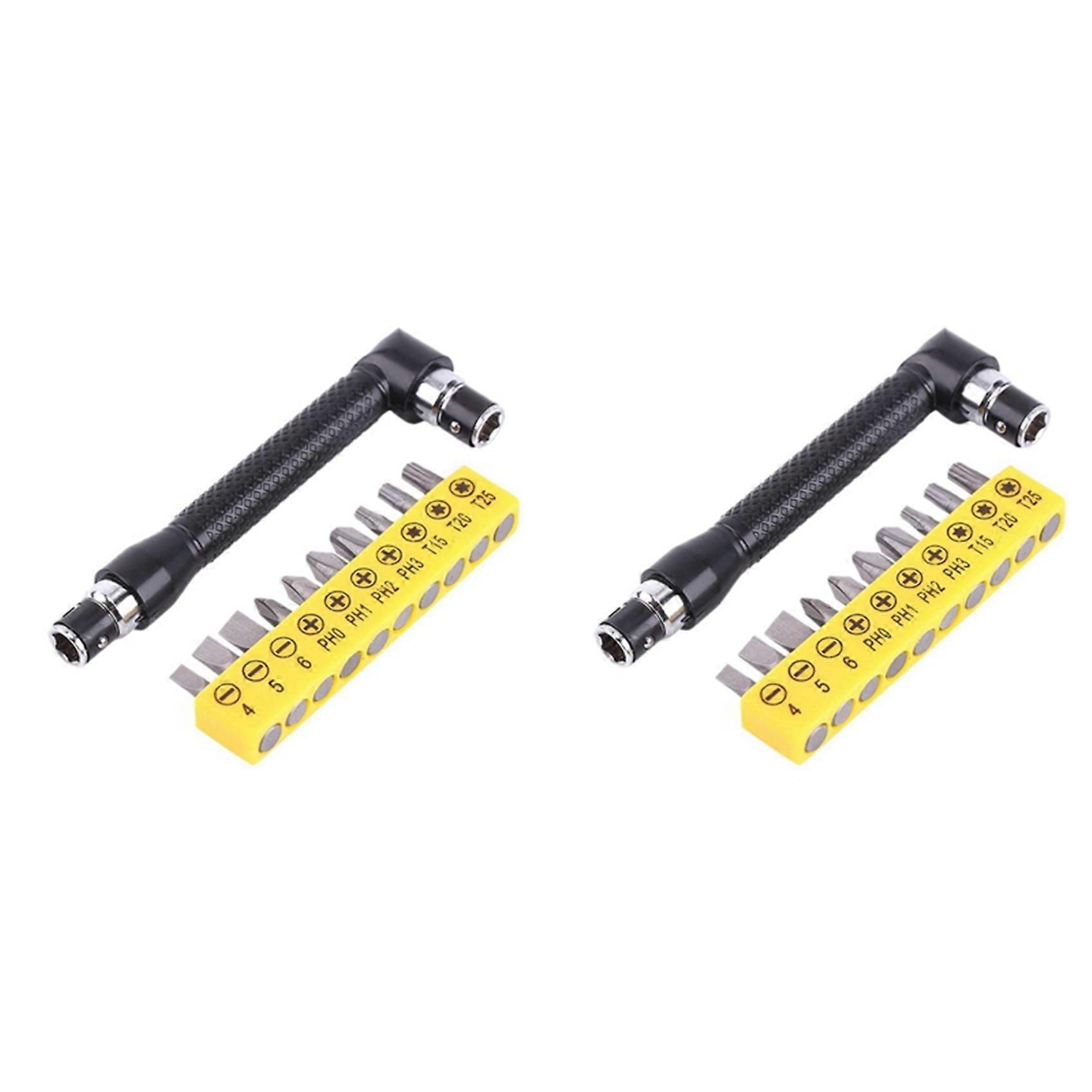 2X Hex Socket Wrench 1/4Inch L Shaped Socket Wrench Set with 20Pcs Various Angled Screwdriver Bits Hand Tool Kit