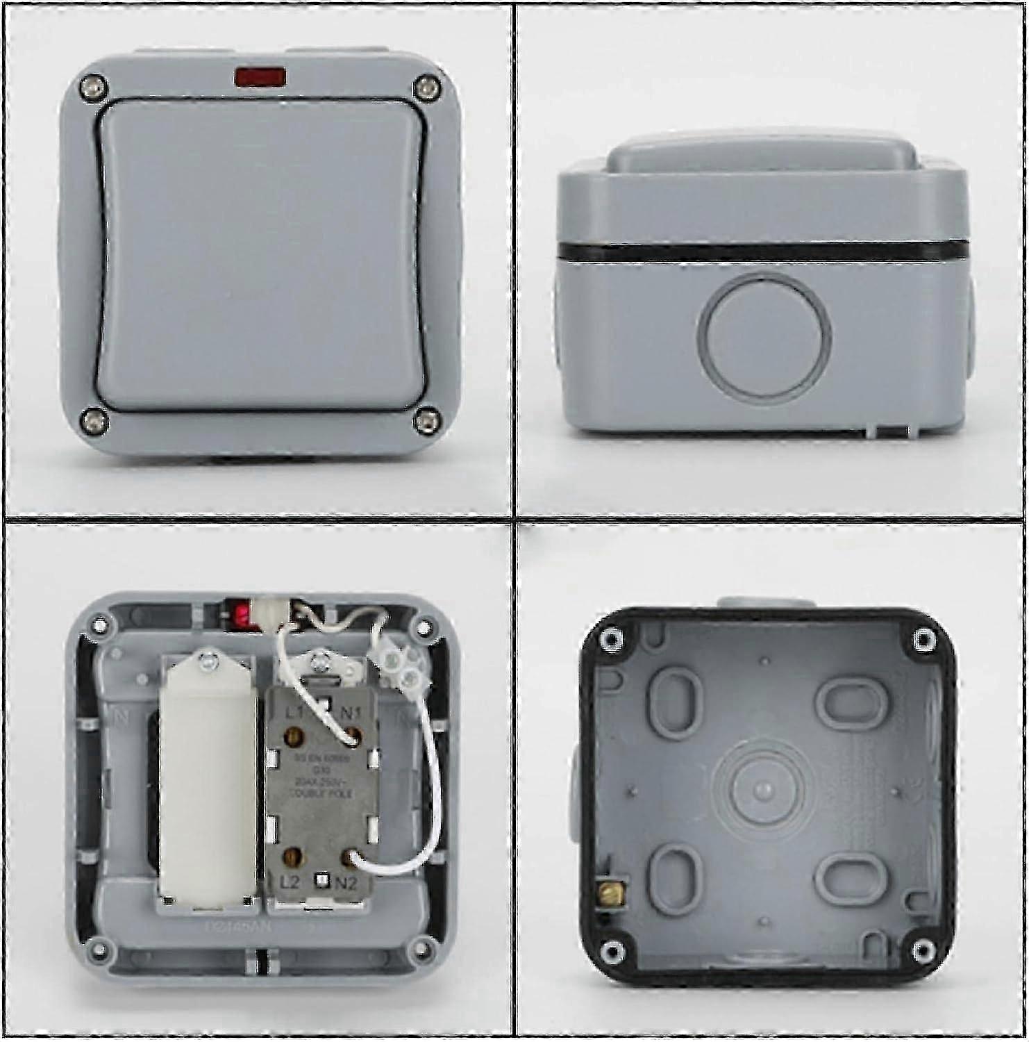 Weatherproof Switch Light Switch IP65 Outdoor Double Switch Dust-Proof Switch Outdoor Grey