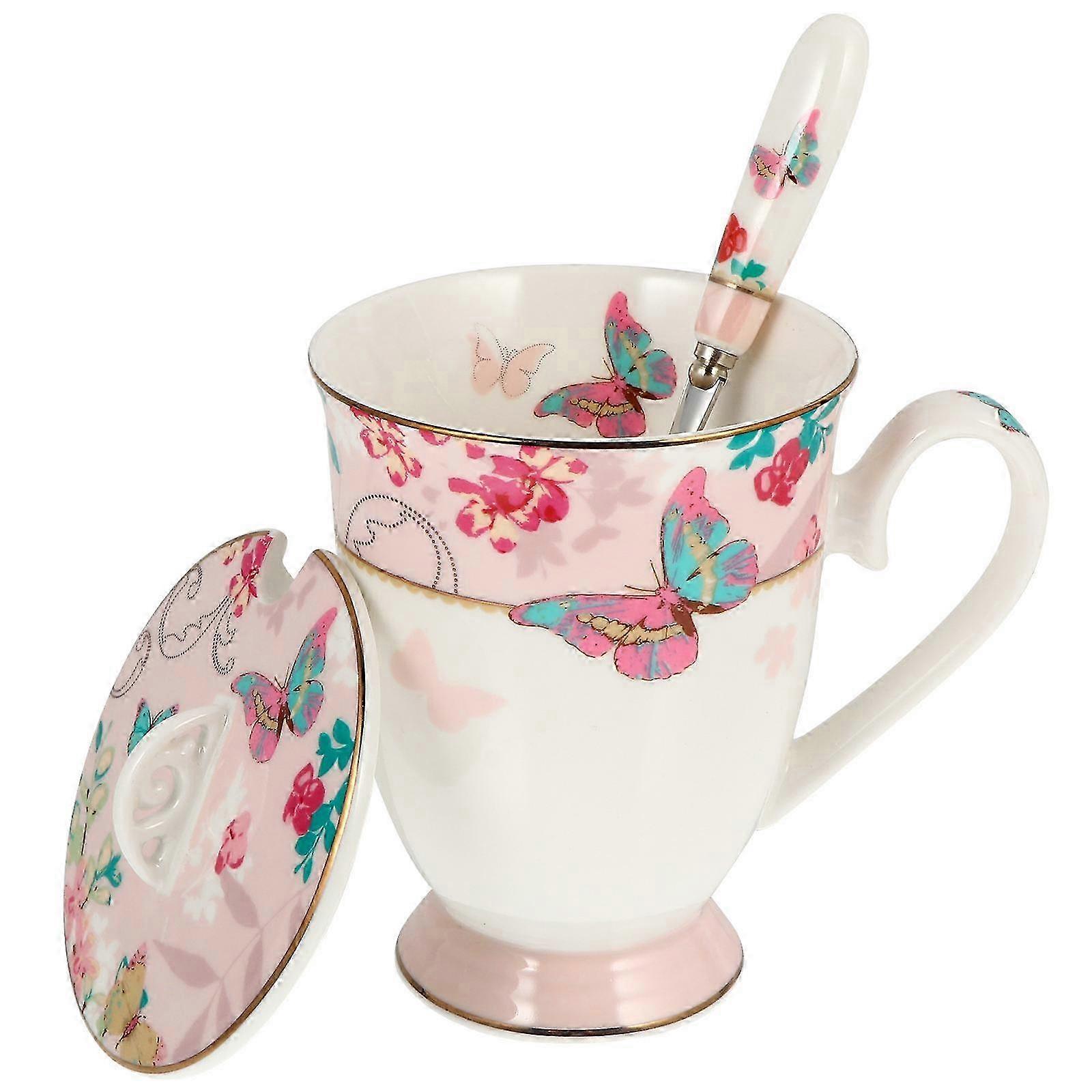 Lightweight Ceramic Mug With Lid Spoon Set