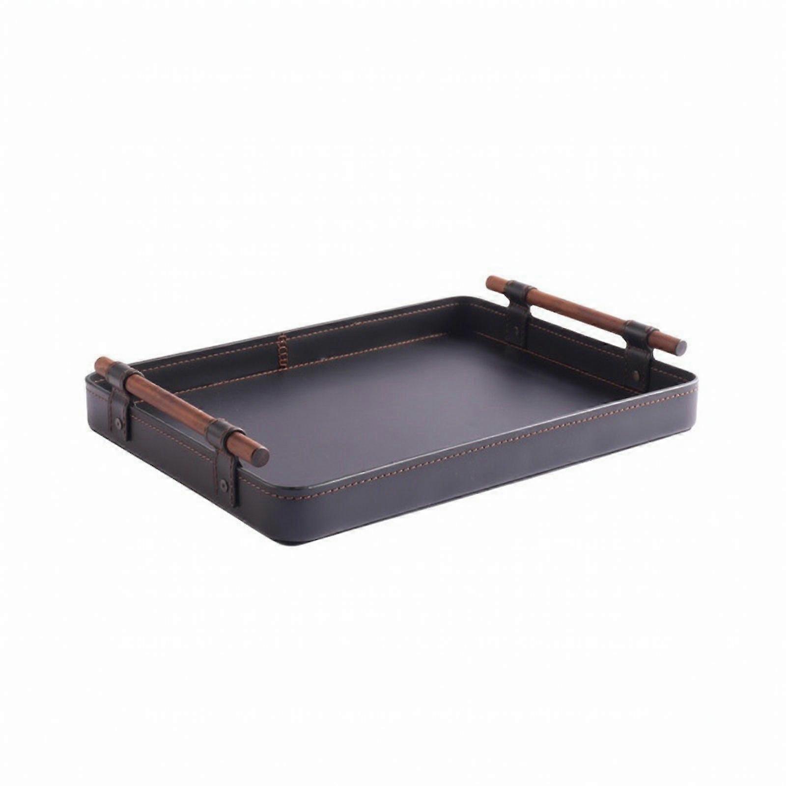 Sturdy Rectangular Leather Storage Tray | Reinforced Corner Hardware, Semi-PU