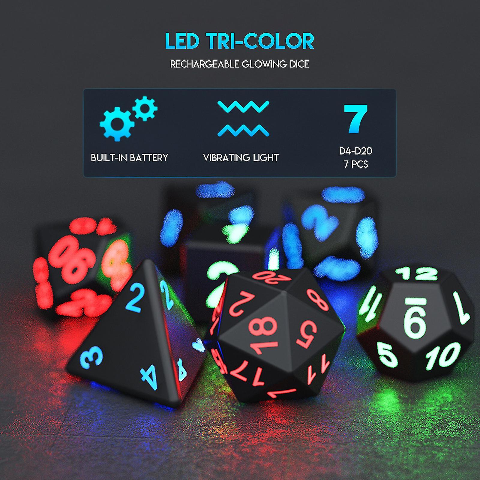 Light Up Dice With Charging Box Rechargeable Electronic Dice 7 Pcs Glowing Dice Set For Dungeon And Dragons