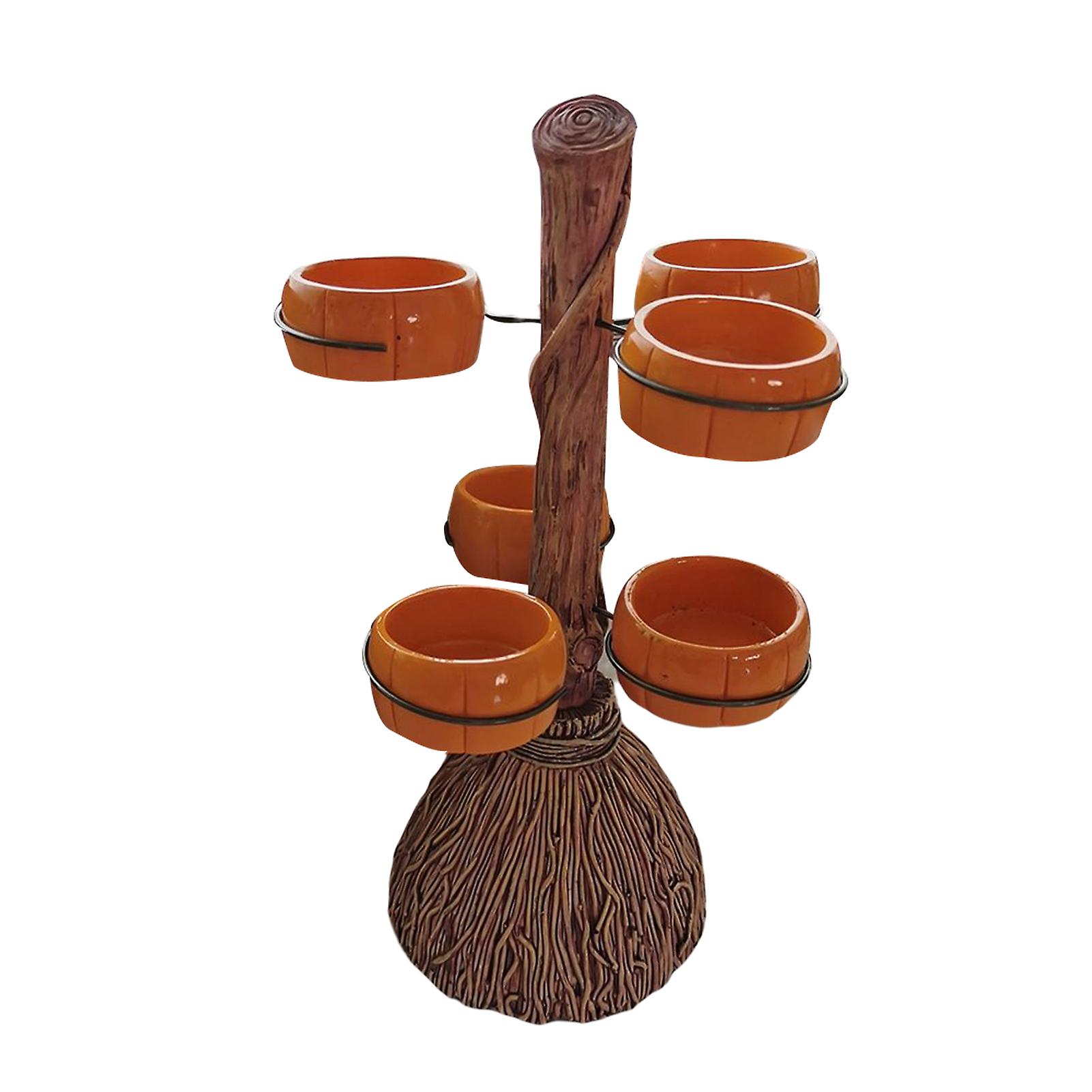 Halloween Broom Shape Snack Rack Broom Pumpkin Shape Desktop Decor
