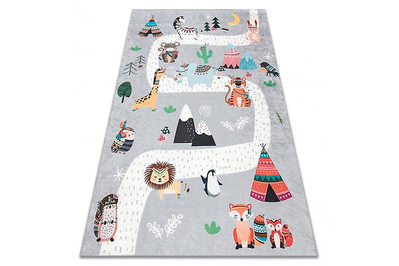 BAMBINO 2160 washing carpet Streets, Indian village, animals for children anti-slip - grey
