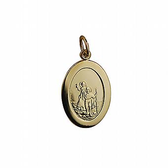 9ct Gold 19x9mm plain oval St Christopher Pendant