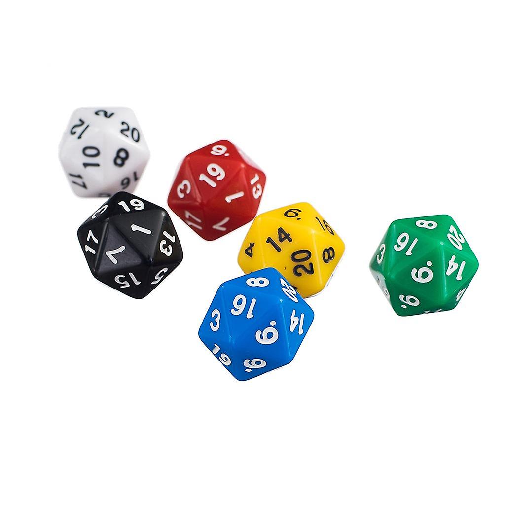 6Pcs D20 Gaming Dice Twenty Sided Die for RPG D&D Six Opaque Colors