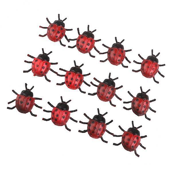7xPlastic Artificial Beetle Insect Model Toy 12pcs Red + Black