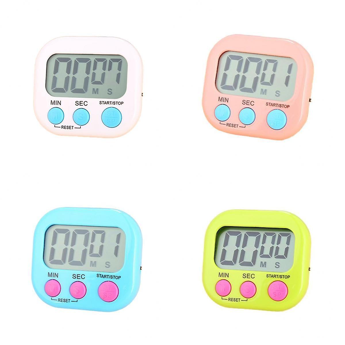4pc Digital Kitchen Timer Clear 0-99 Min for Cooking Clock Battery Operated