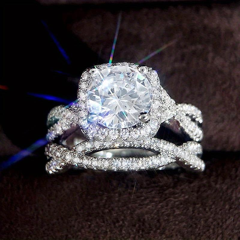 2pcs Eternity Love Set Rings For Women - Fancy Twist Design With Cubic Zirconia - Perfect For Engagement And Wedding - Classic And Elegant Lady Jewelr