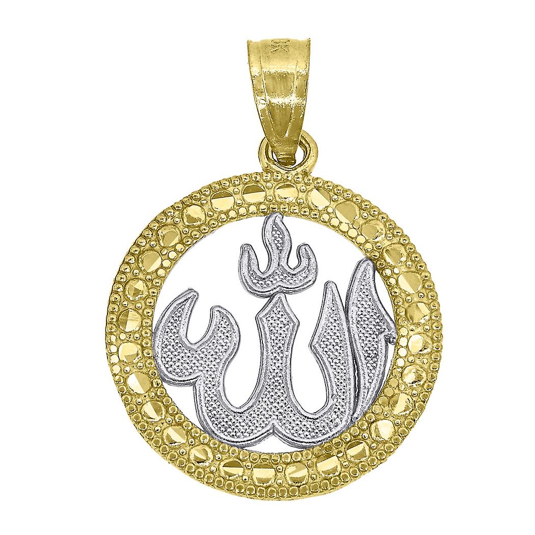 10k deux tons or hommes femmes texturé religieux charme pendentif 21.2x14.60mm large collier pour hommes