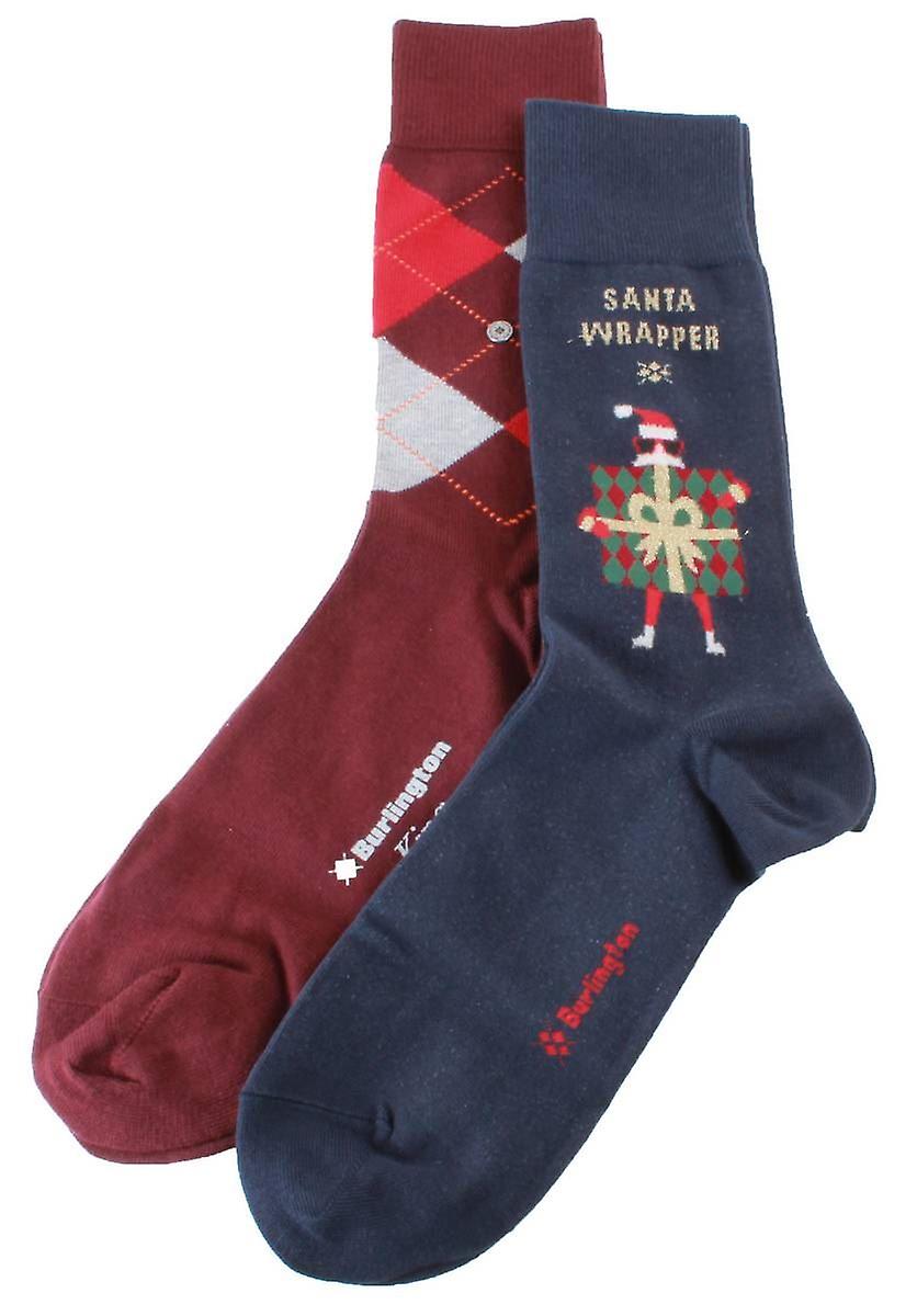 Burlington X-Mas 2 Pack Gift Box Socks - Navy/Maroon Red