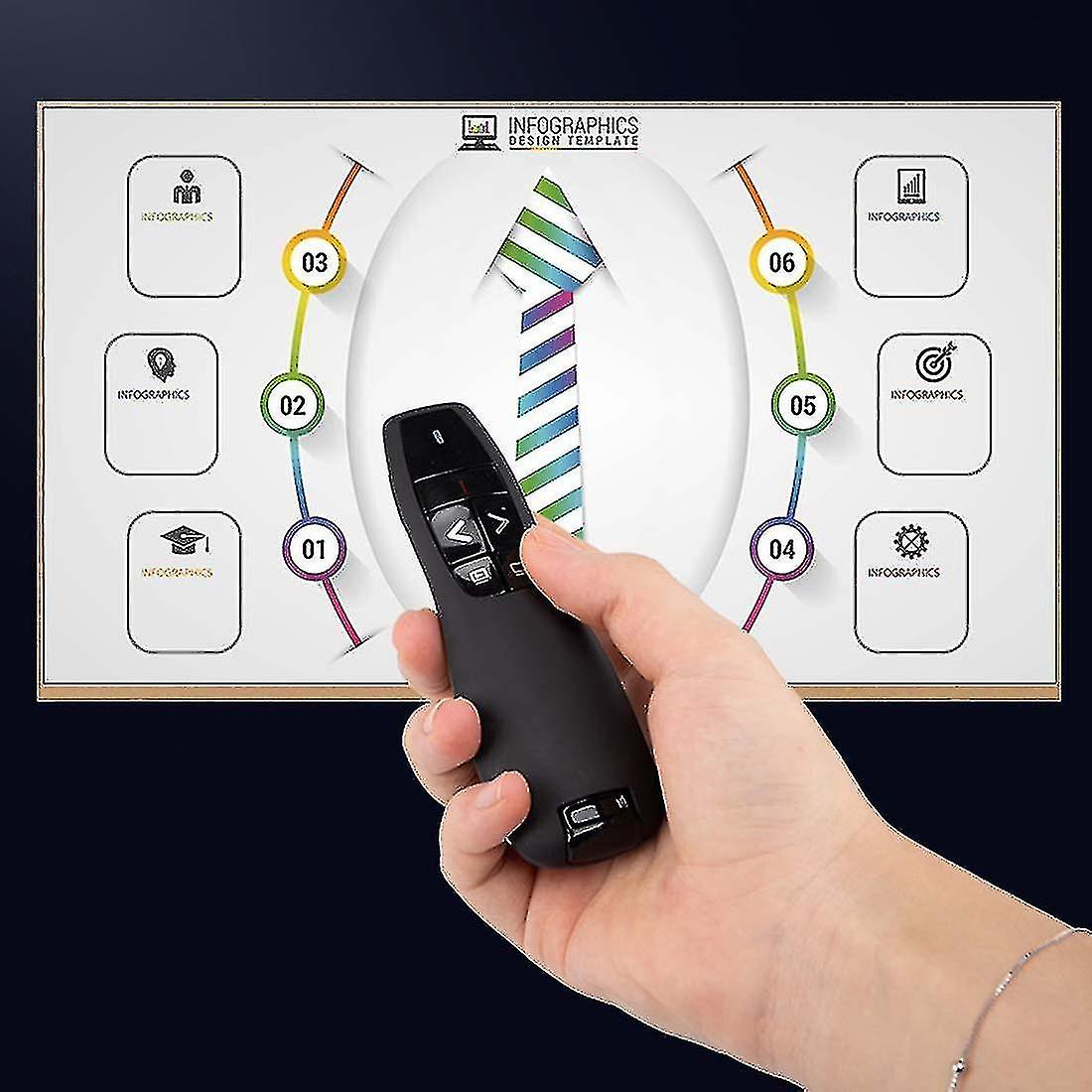 R400 Wireless Presentation Remote, 2.4 Ghz, Usb-receiver, Red Laser Pointer, 15-meter Operating Range, 6 Buttons Pc - Black